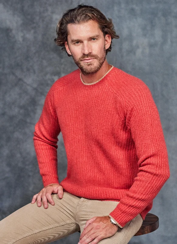 Fresh And Natural Men's Cortina Cashmere Crew Neck Sweater in Watermelon