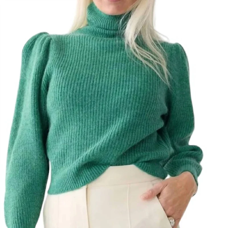 Cool Summer Women's Cropped Puff Sleeve Sweater In Green