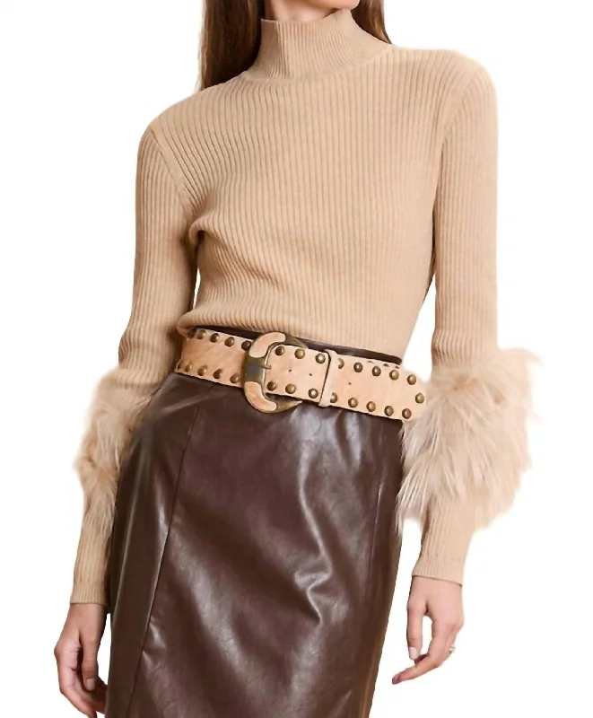 Relaxed Clothing Cashmere Mock Neck With Fur Sweater In Sable