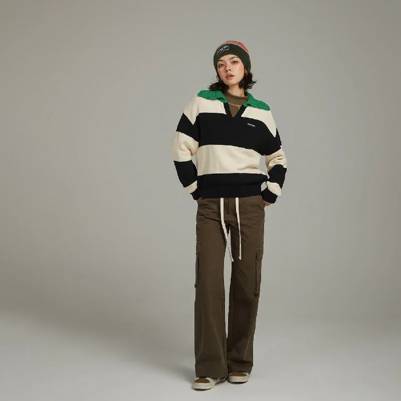 Youthful Vitality Open Collar Color Scheme Knit Sweater