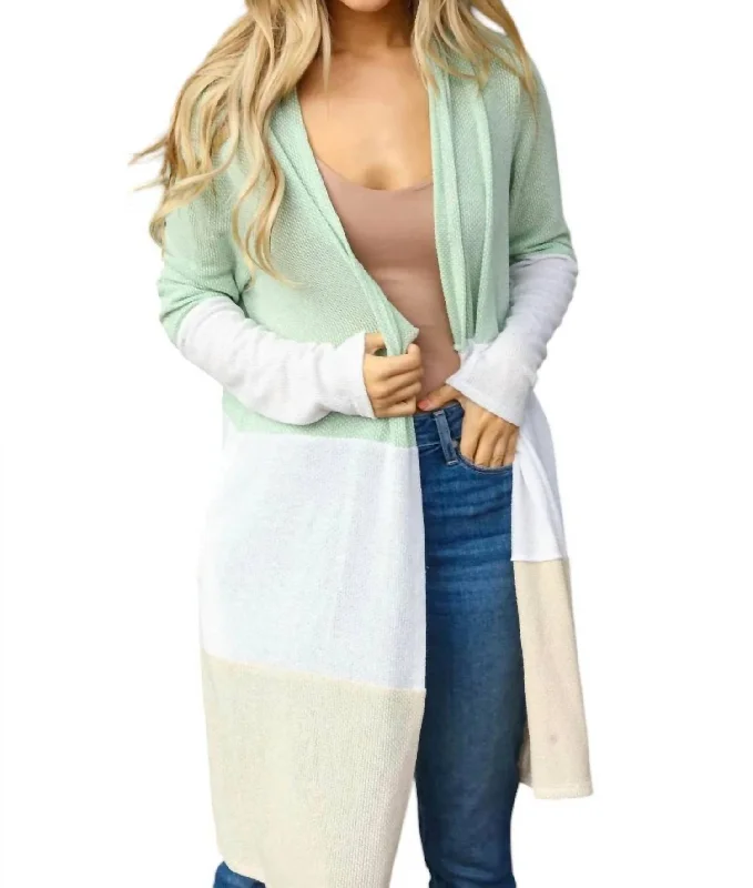 Wearable At Home Or Out Colorblock Cardigan In Sage