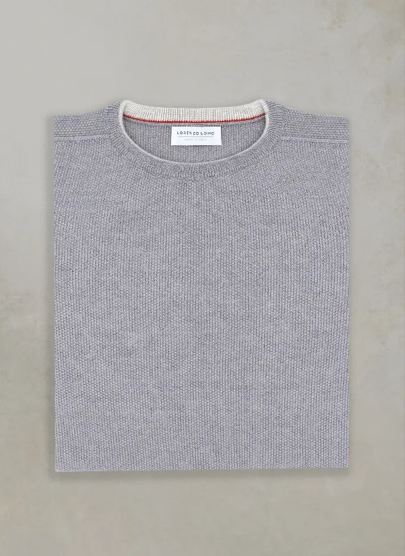 Comfort Fit Men's Tollegno Merino Wool Crew Neck Sweater in Light Grey