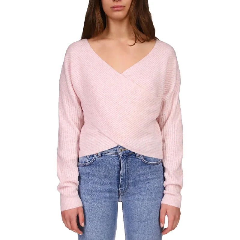 Embroidered Letters Sanctuary Womens Waffle V-Neck Wrap Sweater