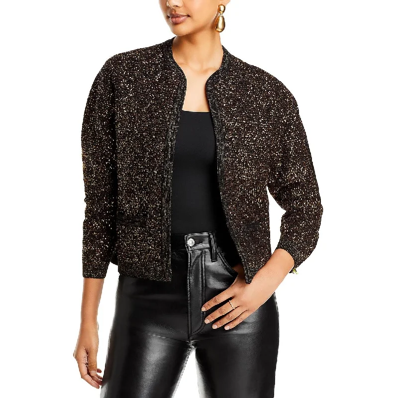 Unique Fashion Kobi Halperin Womens Penelope Metallic Sequined Cardigan Sweater