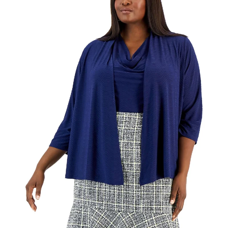 Comfy Dress Kasper Womens Plus Textured Open Front Cardigan Sweater