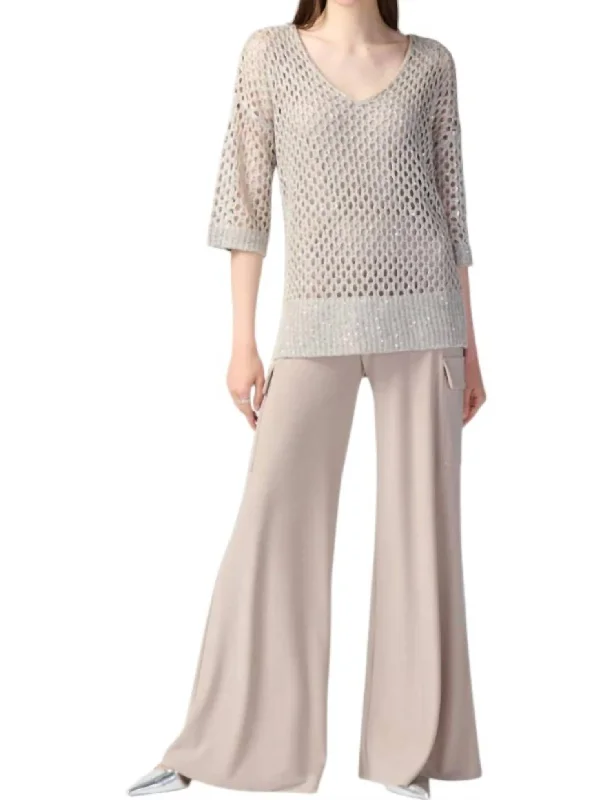 Stunning Fashion Open Stitch Sweater With Sequins In Champagne