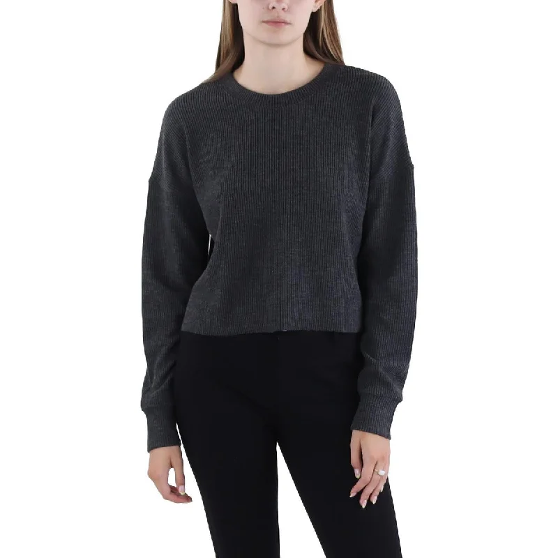 High-end Design Three Dots Womens Heathered Crewneck Crop Sweater