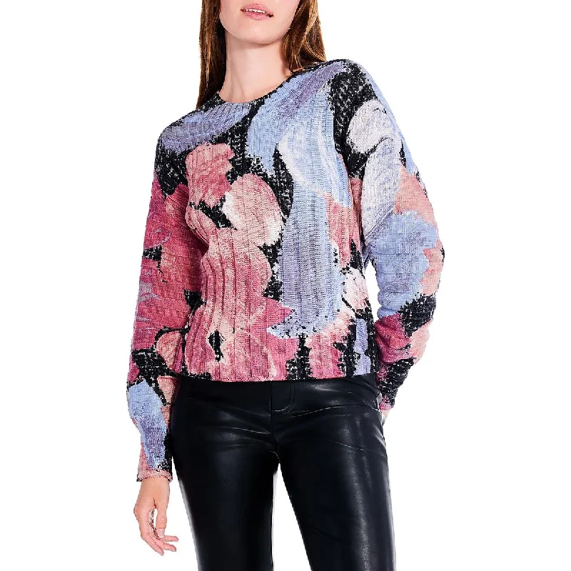 Cozy Lounge Wear Nic + Zoe Womens Autumn Bloom Printed Ribbed Pullover Sweater