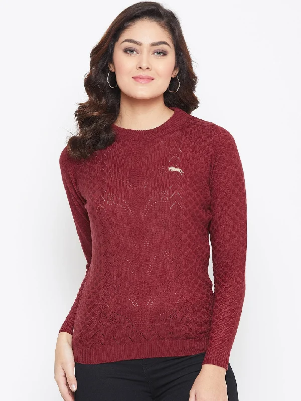 Celebrity Style JUMP USA Women Red Self Design Sweater