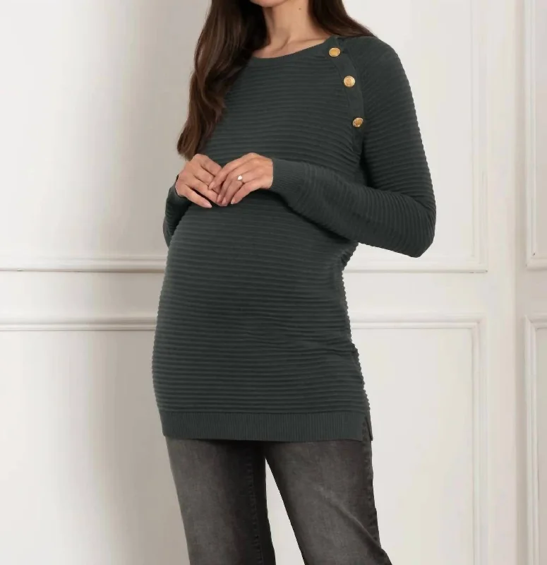 Cozy Apparel Amalia Ripple Stitch Maternity + Nursing Sweater In Khaki