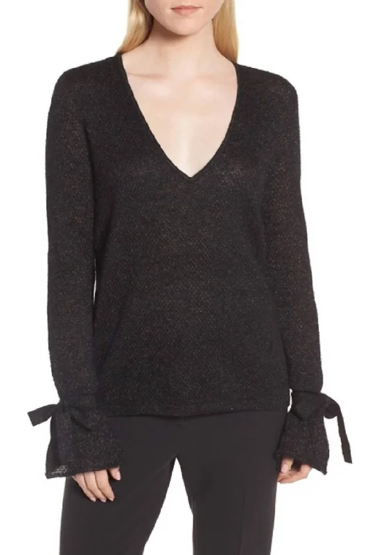 High-end Customization Metallic Mohair Blend Sweater In Black/gold