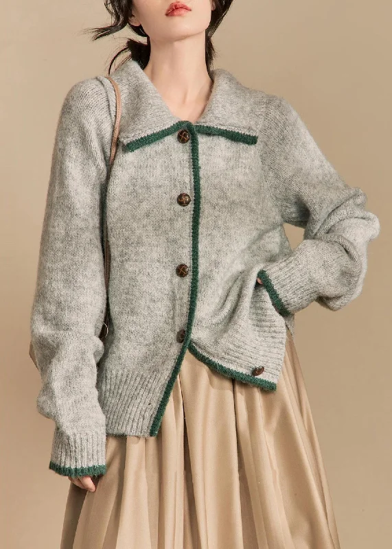 Breezy Style French Grey Peter Pan Collar Button Knit Cardigan Winter