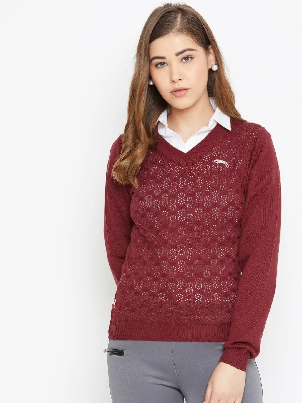 Relaxed Weekend Wear JUMP USA Women Red Self Design Sweater