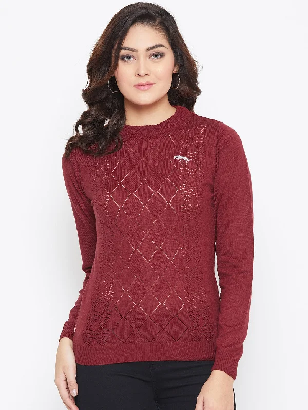 Relaxed Fits JUMP USA Women Red Self Design Sweater