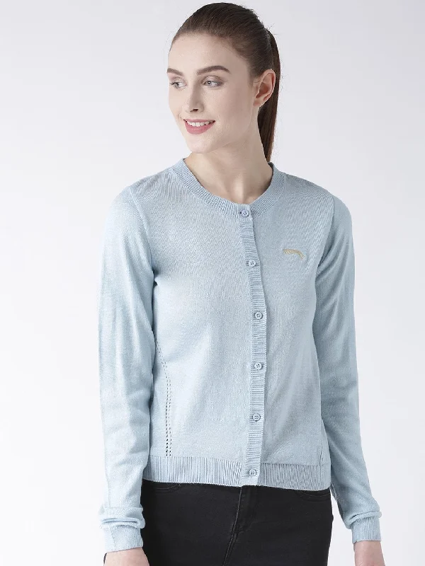 Chic Outfits Women Cotton Casual Long Sleeve  Blue Winter Sweaters