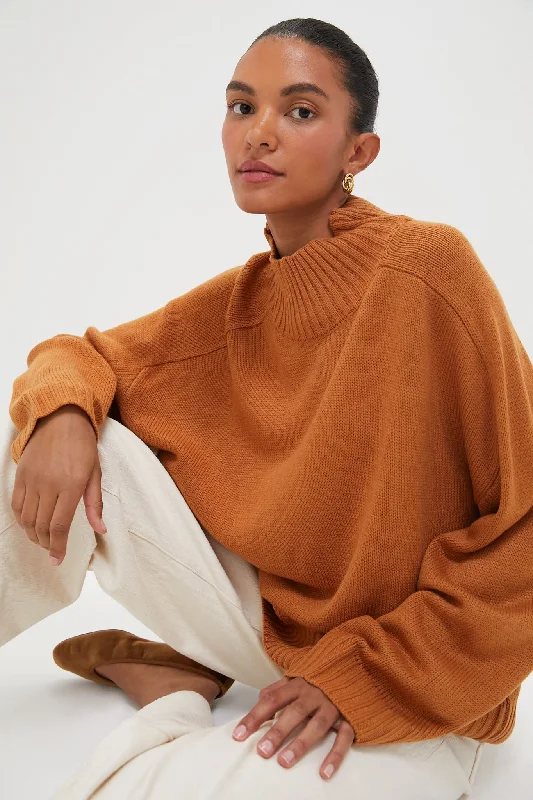 Fashion Design Camel Oversized Funnel Neck Sweater