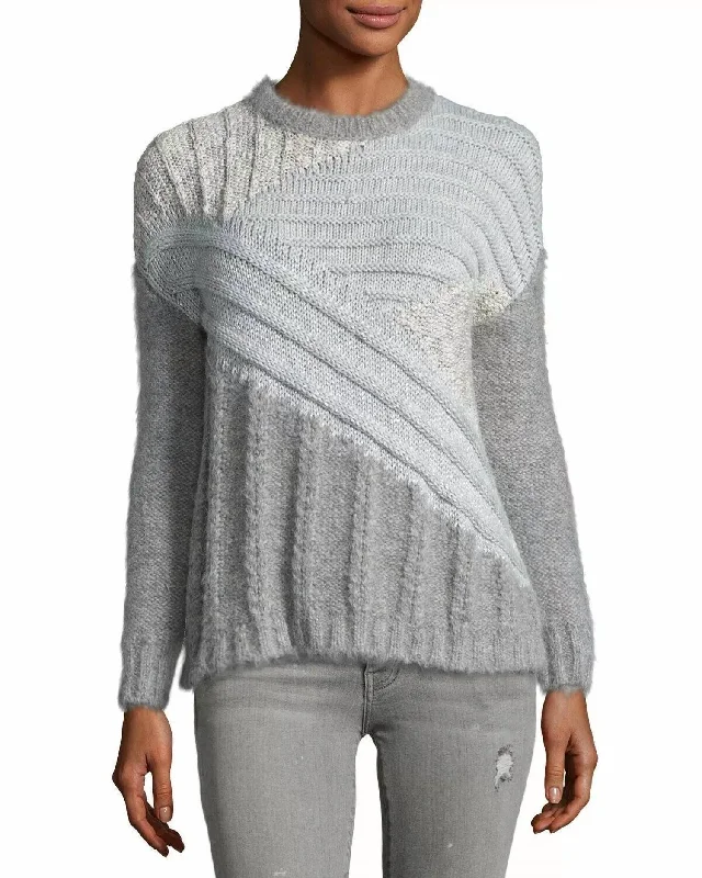 American Style Mixed Cable Alpaca Sweater In Gray