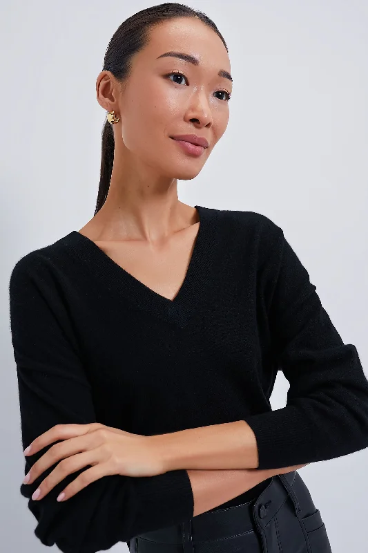 Timeless Style Black Emma Cashmere V-Neck Boyfriend Sweater