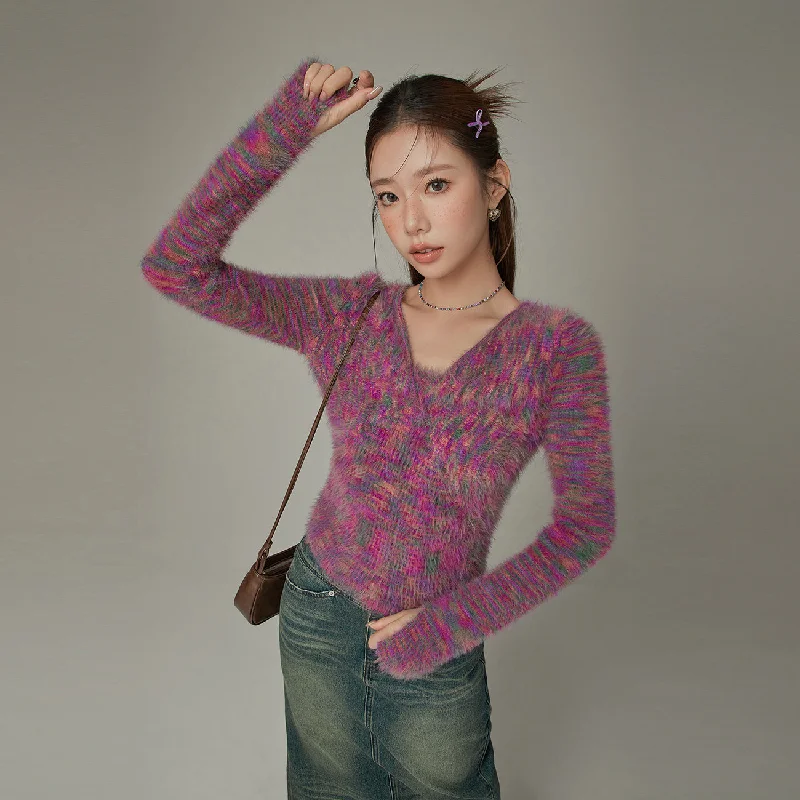 Comfortable down Color Fuzzy Knit Sweater