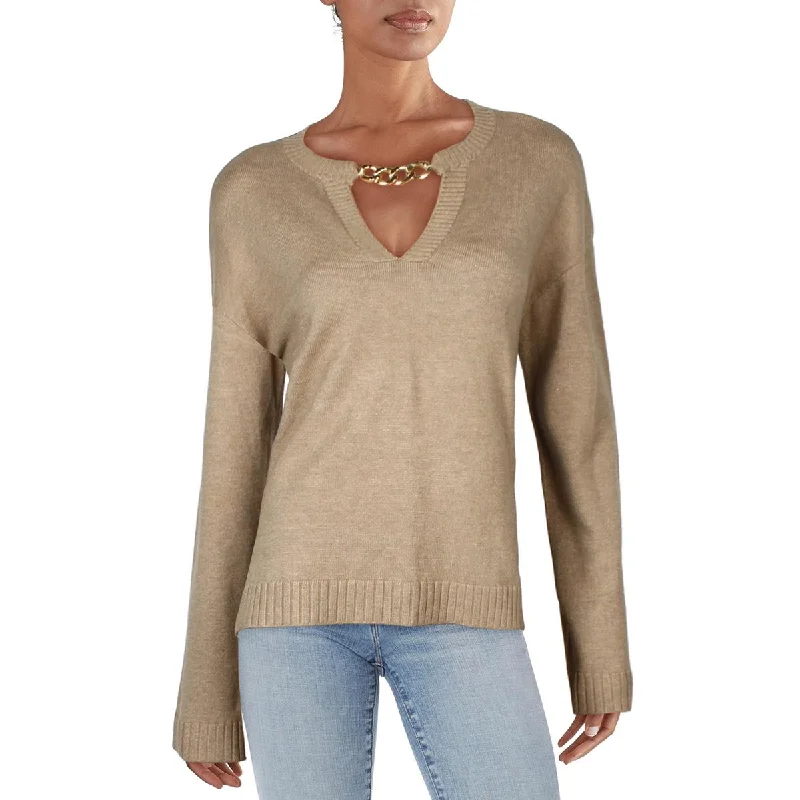 Fashionable And Versatile Ellen Tracy Womens Keyhole Neck Chain Pullover Sweater