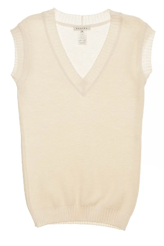 Effortless Dressing Celine - White Sleeveless Knit Sweater - M