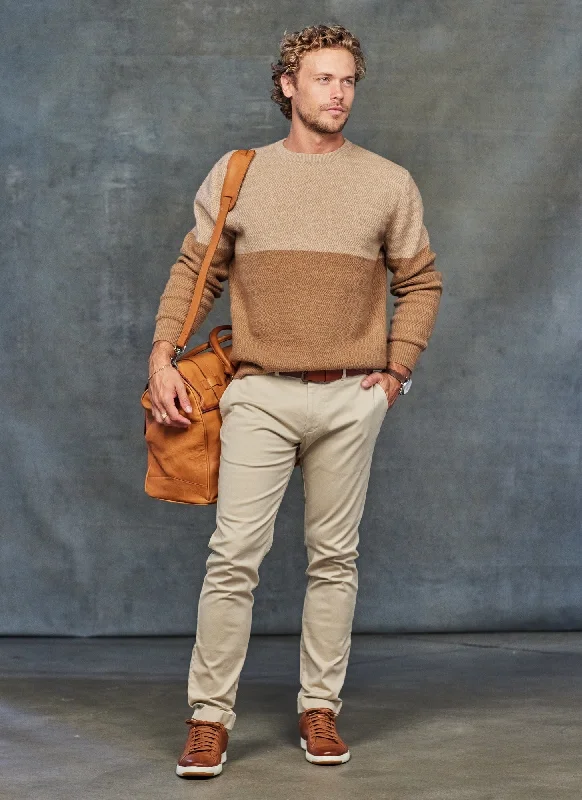 Autumn Selection Men's Dolomite Cashmere Herringbone Sweater in Tonal Camel
