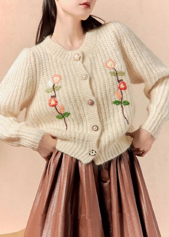 Fashion Touch Art Beige Button Patchwork Knit Cardigans Winter