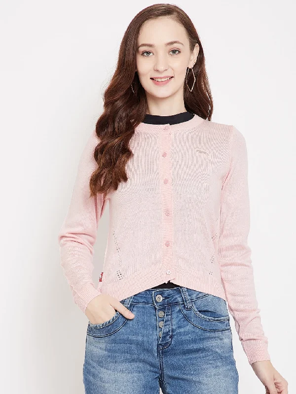 Comfy Chic JUMP USA Women Pink Henley Neck Sweaters