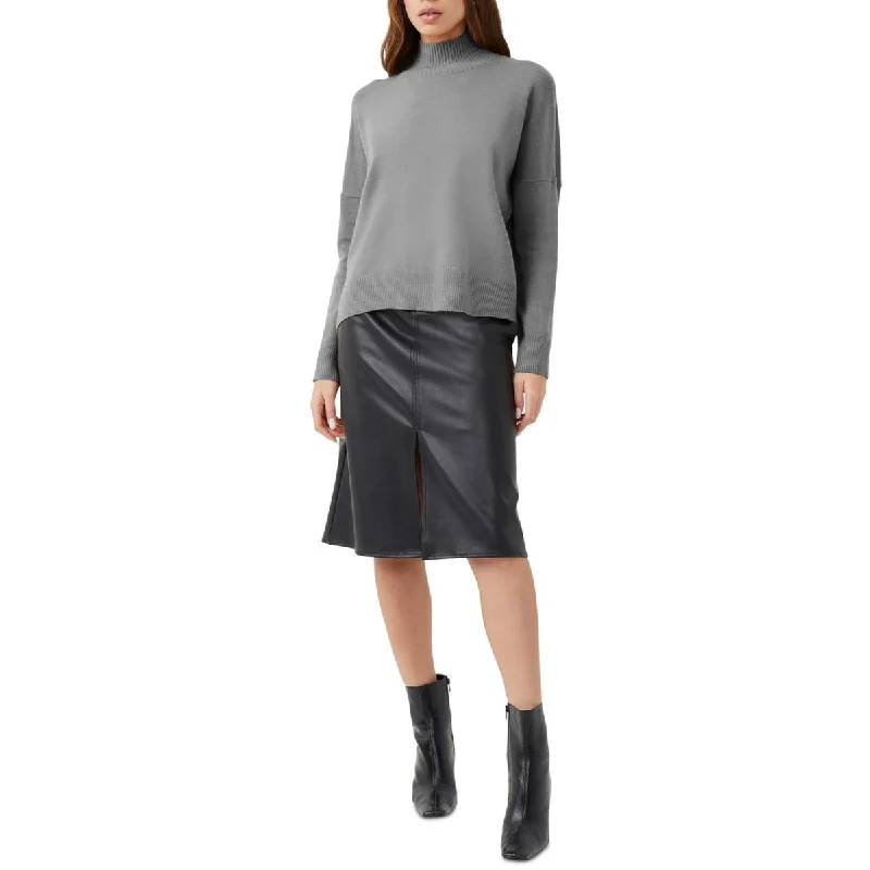 Celebrity Style French Connection Womens Jeanie Heathered Ribbed Trim Mock Turtleneck Sweater