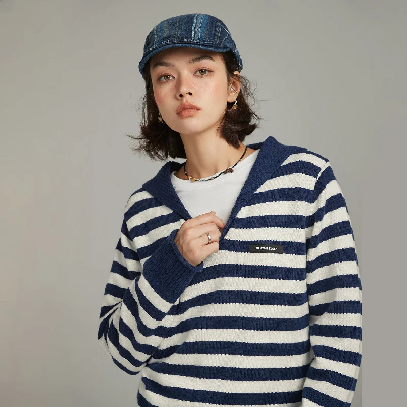 Exquisite Craftsmanship Collar Striped Knit Sweater