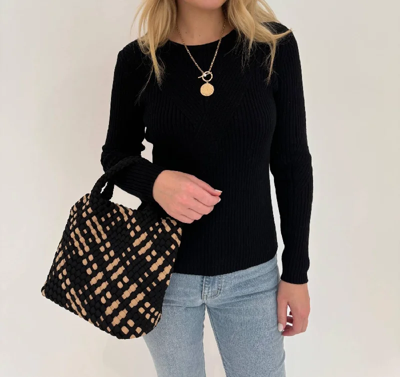 High-quality Design Cotton Crew Jacquard Sweater In Black