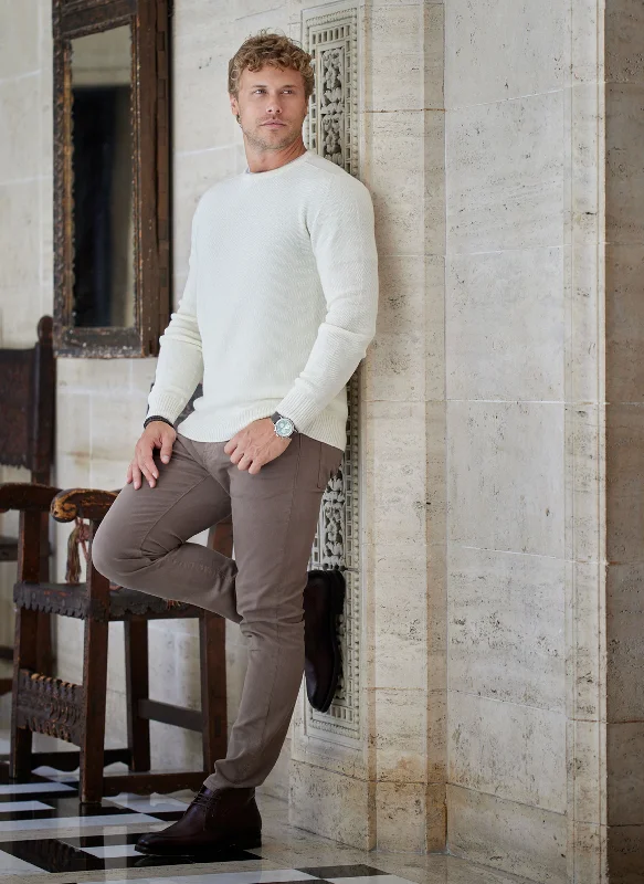 Casual Chic Wear Men's Tollegno Merino Wool Crew Neck Sweater in Ecru Mélange