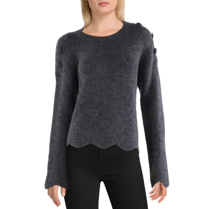 Effortless Dressing Elie Tahari Womens Button Detail Long Sleeve Crewneck Sweater