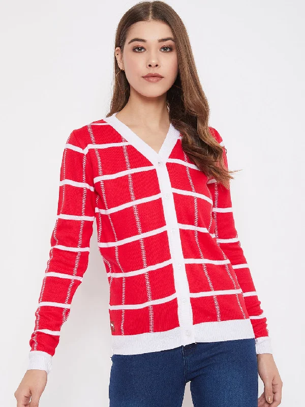 Personalized Wear JUMP USA Women Red Front-Open Sweater