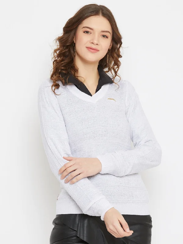 Fashion Expert JUMP USA Women White Self Design Sweater