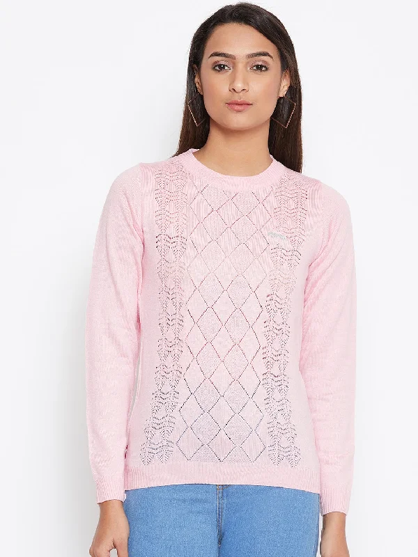 Playful Style JUMP USA Women pink Self Design Casual Sweater