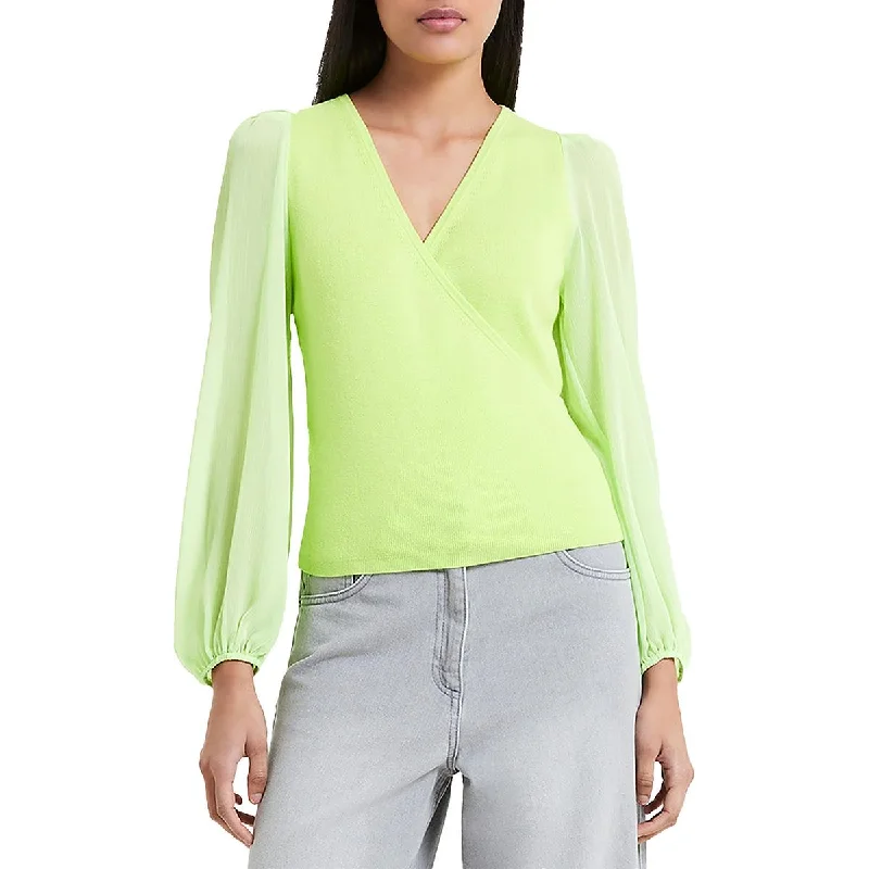 Sports Style French Connection Womens Mixed Media Surplice Pullover Sweater
