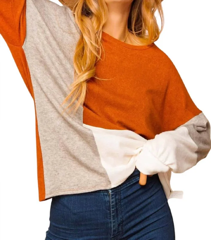 British Fashion Colorblock Sweater In Rust