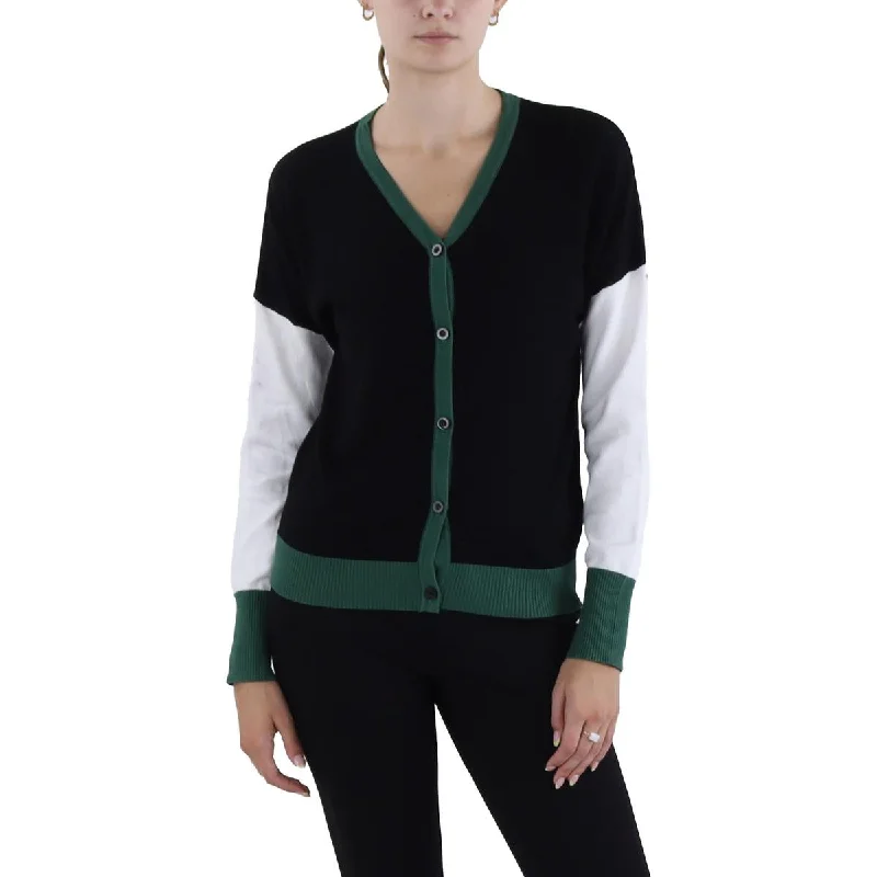 Classic Retro Yal Womens Contrast Trim Colorblock Cardigan Sweater