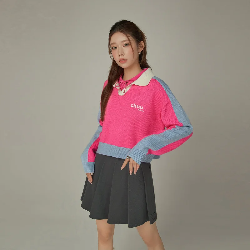 Cozy Essentials Open Collar Color Knit Sweater