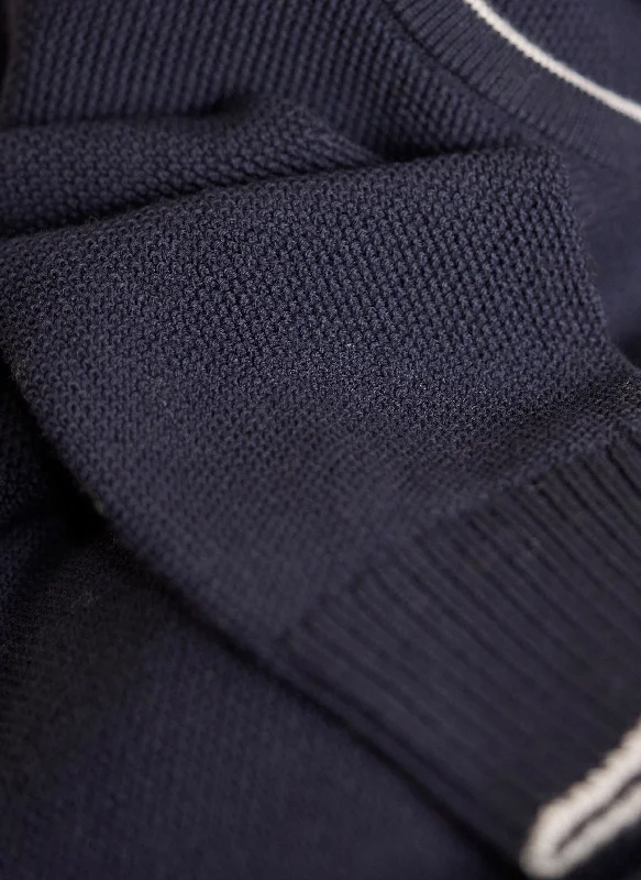 Versatile Comfort Wear Men's Tollegno Merino Wool Crew Neck Sweater in Navy
