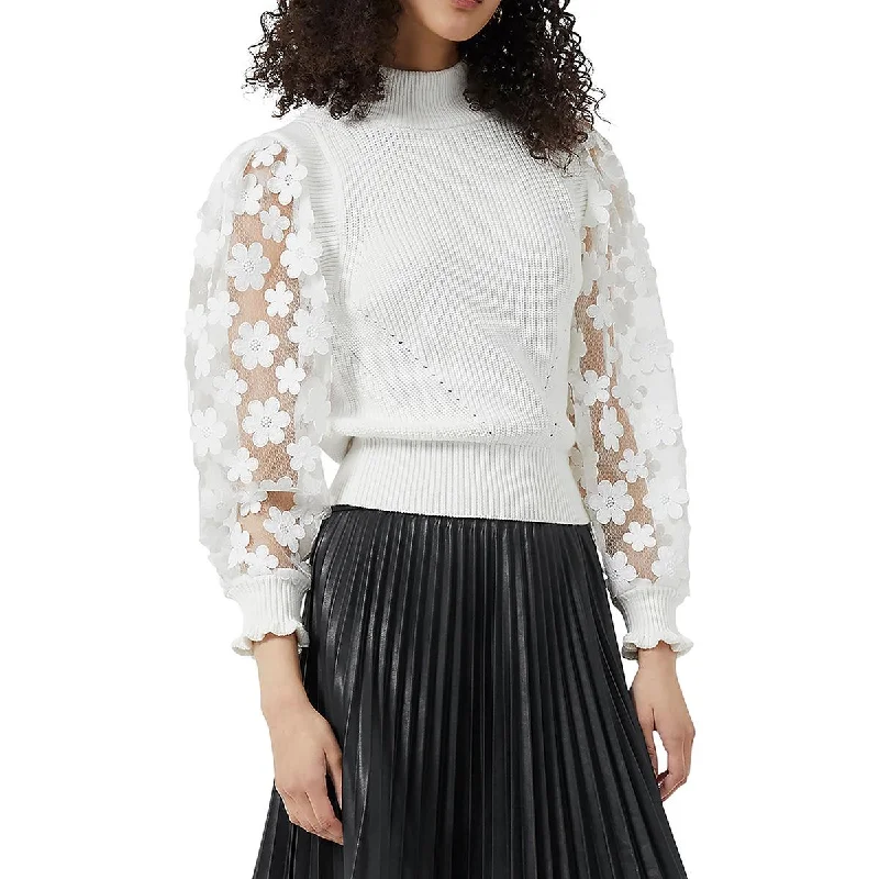 Effortless Dressing French Connection Womens Juri Cotton Applique Mock Turtleneck Sweater