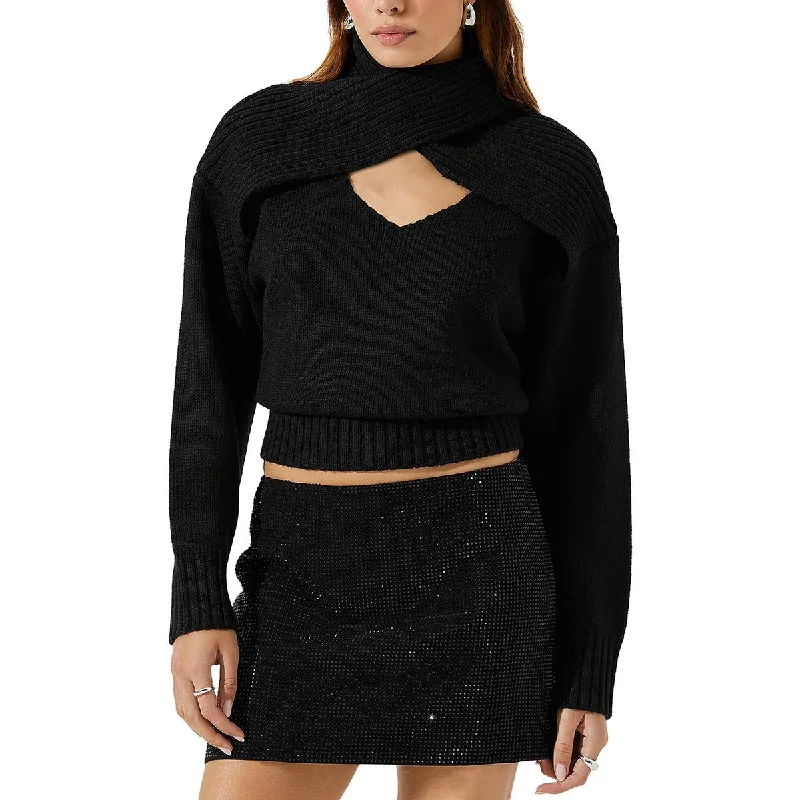 Cozy Fashion ASTR the Label Womens Pearson Cut-Out Ribbed Crop Sweater