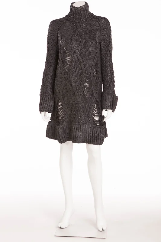 Carefree Original Alexander McQueen - As seen part of the 2009 Runway Collection, Look 4 - Dark Grey Long Sleeve Knitted Sweater Dress -