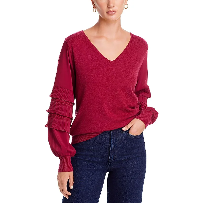 Soft Casuals Sioni Womens Mixed Media V-Neck Pullover Sweater