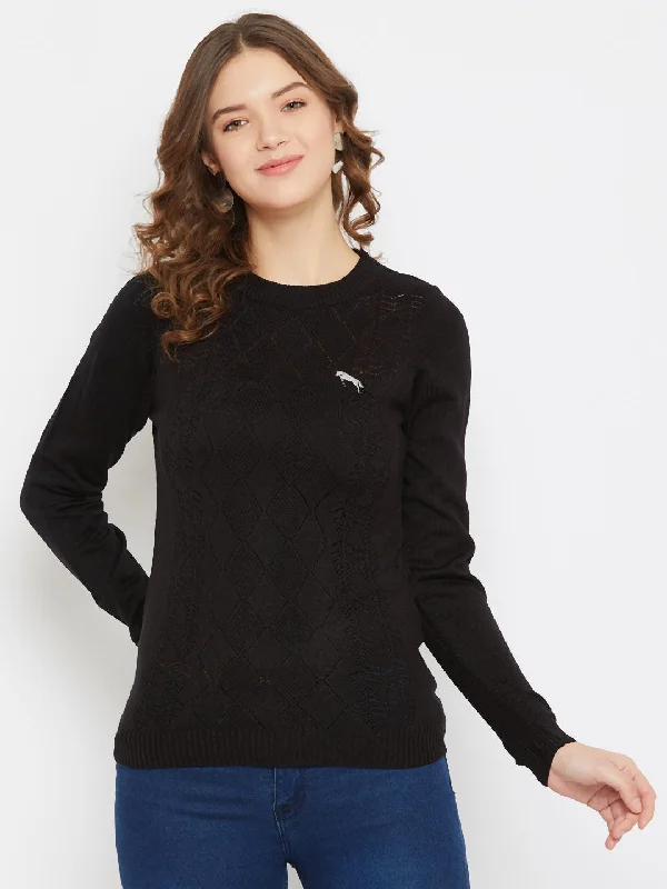 Elegant Style JUMP USA Women Black Self Design Casual Sweater