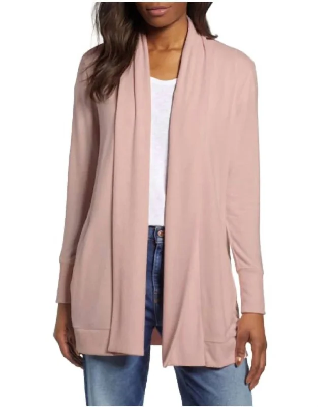 Romantic And Fresh Cozy Knit Open Front Ribbed Sweater In Pink