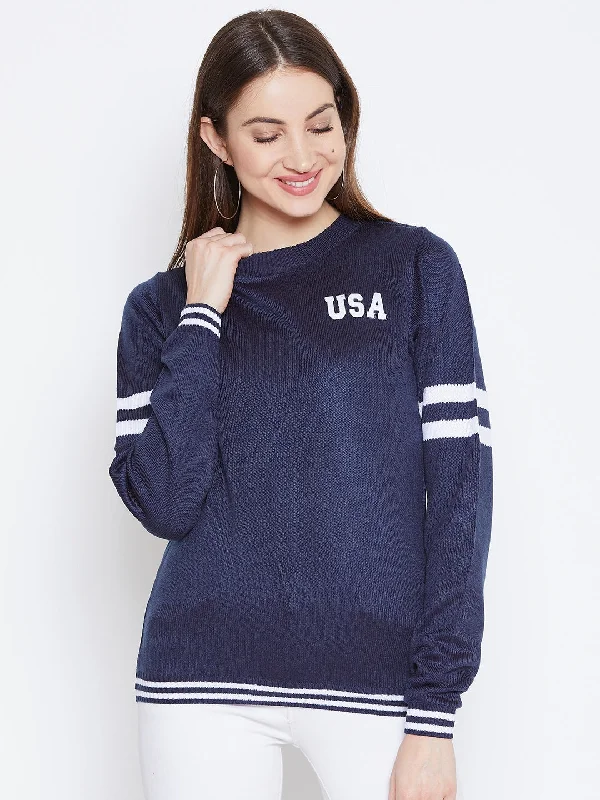 Comfortable Tops JUMP USA Women Navy Blue Solid Sweaters