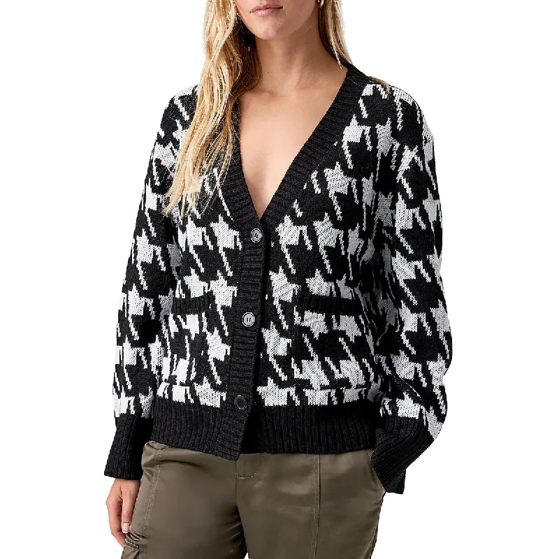 Celebrity Picks Sanctuary Womens Warms My Heart Houndstooth Button-Down Cardigan Sweater