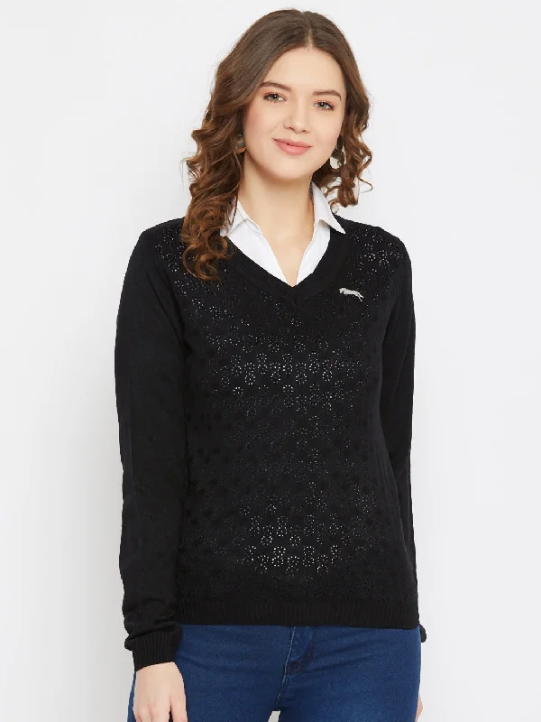 Wearable At Home Or Out JUMP USA Women Black Self Design Sweater